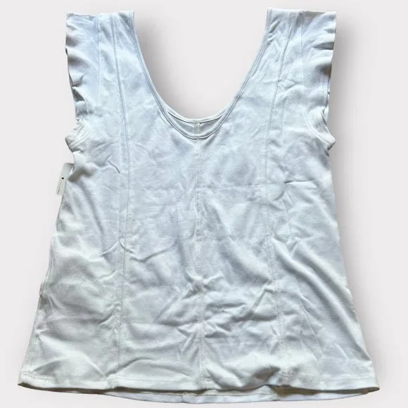 Free People Size L NEW White Flutter Sleeve Fleur Scoop Tank - Picture 9 of 11